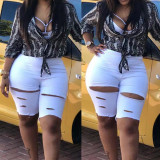 Spring/Summer Plus Size Tassel Ripped Short Jeans Casual Straight Pants
