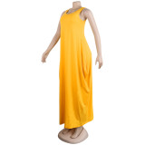 Summer Sexy Feature Sleeveless Solid Color Loose Round Neck Dress