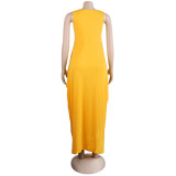 Summer Sexy Feature Sleeveless Solid Color Loose Round Neck Dress