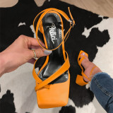 2022 plus size chunky heel set-toe buckle square toe high-heeled sandals