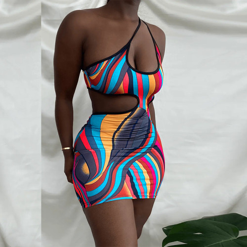 Summer Plus Size Abstract Print Sling Dress