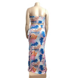 2022 large size sexy printed chest wrap hip skirt two piece set