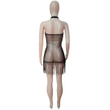 Spring/Summer  Sexy Hollow Mesh Perspective Halter Dress Nightclub Short Skirt