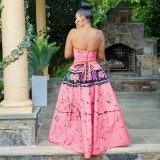 2022 summer large size new ethnic style print large swing skirt two-piece set