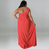 2022 summer large size open sloping shoulder large swing print multicolor dress