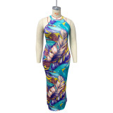 Summer 2022 Plus Size Printed Hollow Vest Long Sexy Dress