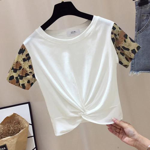 Summer Solid Color Print Letter Fashion Pleated Top