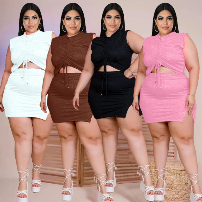 Summer plus size small pit strip high elasticity short skirt two-piece set