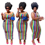 Summer Plus Size Colorful Striped Print Tank Top Dress