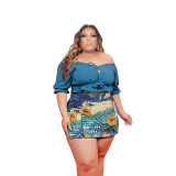 Summer plus size sexy one-shoulder culottes high-quality two-piece suit