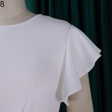 2022 summer lotus leaf sleeve round neck waist pleated dress (with belt)