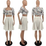 2022 Summer Princess Sleeve T-Shirt Printed Skirt Two-piece Set