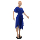 2022 summer waist irregular solid color swing dress