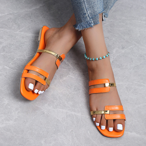 2022 summer plus size one word color matching flat sandals