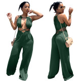 2022 summer sexy irregular Lace-Up   wrap chest loose wide leg jumpsuit