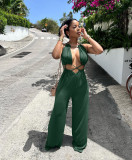 2022 summer sexy irregular Lace-Up   wrap chest loose wide leg jumpsuit