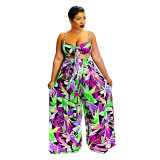 Summer 2022 Loose Sexy Leaf Print Pants Two Piece