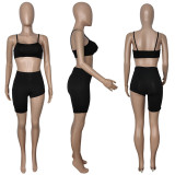 Summer big solid color sexy sports simple sling wrap chest shorts two-piece set