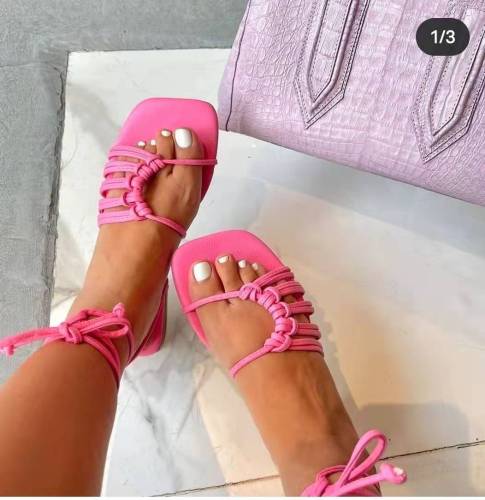 2022 Summer Braided Ankle Lace-Up Flat Sandals