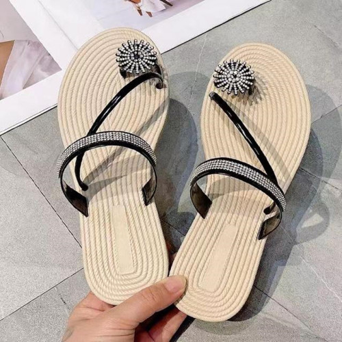 Summer 2022 Plus Size Set Toe Rhinestone Soft Bottom Flat Sandals