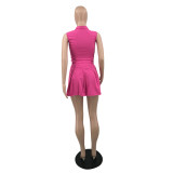 Summer Hot Sale Sports Leisure Solid Color Button Skirt Two Piece Suit