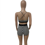 Summer houndstooth popular sling wrap chest sports cycling wear two-piece set