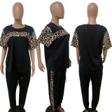 2022 summer Leopard print stitching casual short-sleeved two-piece suit