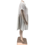 summer plus size single breasted cotton linen dress