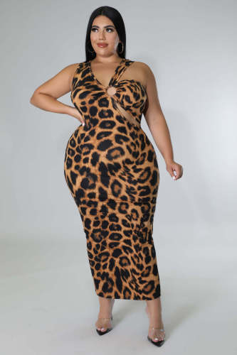 Summer 2022 Large Size Print Leopard Print Irregular Stretch Dress