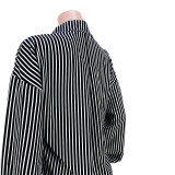 Loose Striped Shirt Pocket Pants Two-Piece Set