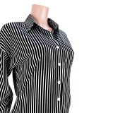 Loose Striped Shirt Pocket Pants Two-Piece Set