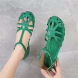 2022 Summer Retro Baotou Weave Soft Sole Sandals Flat Hollow Roman Sandals