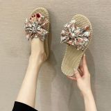 2022 summer plus size one word bow casual flat sandals