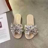 2022 summer plus size one word bow casual flat sandals