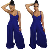 2022 summer sexy solid color suspenders wide leg jumpsuit (with belt)