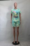 2022 Summer Cartoon Tie Dye Printing Casual Home Two Piece Set