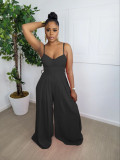 2022 summer sexy solid color suspenders wide leg jumpsuit (with belt)