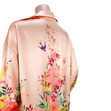 2022 Summer Sexy Light Gradient Contrast Color Flower and Bird Print Long Shirt