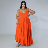 Summer plus size sexy suspender long doll dress