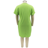 Summer 2022 Plus Size Feature Printed Pin Button Dress T-Shirt Short Skirt
