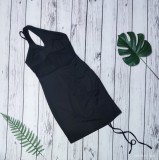 2022 summer sexy solid color slanted shoulder smocked back zipper sleeveless dress