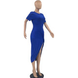2022 summer temperament solid color slit high waist dress