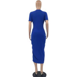 2022 summer temperament solid color slit high waist dress