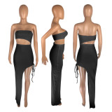 2022 summer sexy solid color pit strip off-shoulder side slit dress