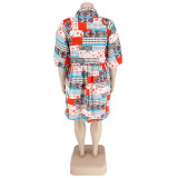 2022 Summer Plus Size Printed Mid Sleeve Long Shirt