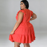 2022 summer plus size ice silk wrinkle ball material large swing dress