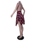 Fashion Irregular Plaid High Waist Slim Skirt