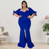 2022 summer plus size willow leaf edge puff sleeves slit large swing dress
