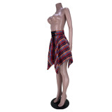 Fashion Irregular Plaid High Waist Slim Skirt