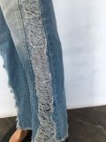 Spring/Summer Plus Size Casual Pack Hip Micro Flare Ripped Long Jeans